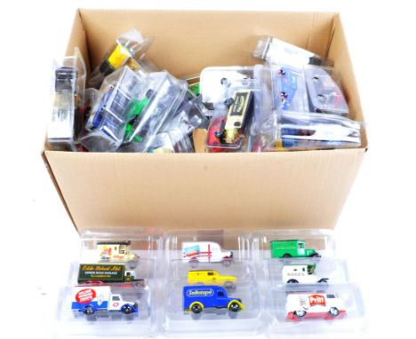 A large collection of x68 assorted Lledo Days Gone diecast model cars along with accompanying reference magazines. Examples t