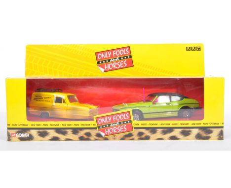 An original Corgi made BBC Only Fools &amp; Horses diecast model set No. CC99111 Ford Capri and Reliant Regal Super Van. Cont
