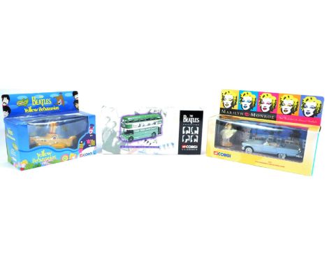 A collection of x3 assorted TV and film / music interest Corgi diecast models comprising 39902 Ford Thunderbird &amp; Marilyn