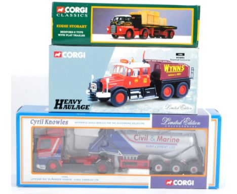 A collection of x3 assorted Corgi made diecast model trucks and lorries to include Corgi Classics 19801 Eddie Stobart Bedford