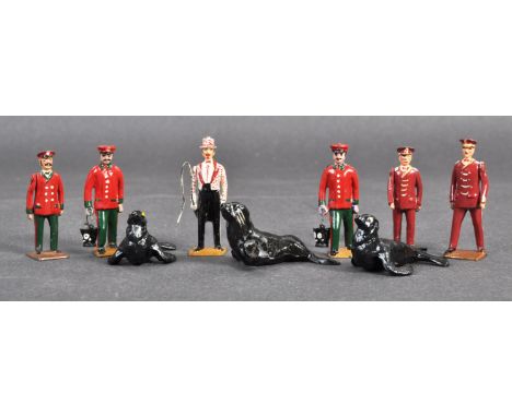 A collection of x9 vintage Britains made lead Circus and Zoo figures. Comprising; set of x3 Seals, a Britains Ring Leader, x3