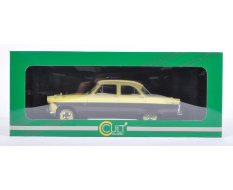 An original Cult Scale Models 1/18 scale boxed diecast model No. CML085-2 Ford Zodiac 206E Saloon 1957 in yellow - grey. The 