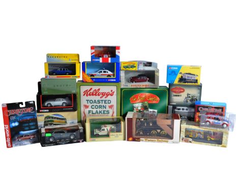 A large collection of assorted boxed diecast model cars and other vehicles to include; Corgi James Bond Aston Martin DB5, Cor