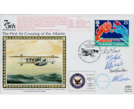 Multi signed J. Wood. K.P Schäffer. D. L Coulson. D. Lonsdale. M. C McLaren. 75th Anniversary. FDC Benham. The First Air Cros