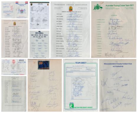 Collection of 10 Cricket Teams sheet. Multi signed signatures include David Boon. David Gilbert. Creg Campbell. Rod Tucker. J