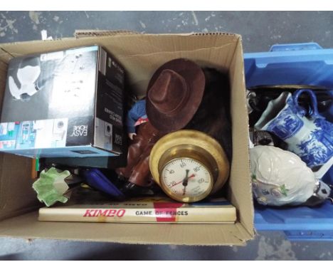 A mixed lot to include plated flatware, ceramics, framed pictures, a Tomey, Birmingham vintage pressure gauge and similar. (2