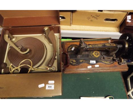 A Handygram vintage record player and a Singer sewing machine (2)