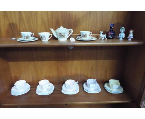 Five Shelley Trios decorated in the Pole Star Pattern, a little ceramic Red Riding Hood, coffee pot, coffee set, a Moorcroft 