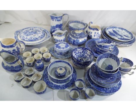A large quantity of blue and white Spode ceramic tableware to include tureens, water jugs and similar (qty)