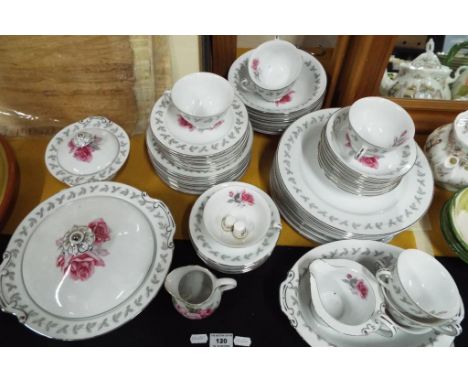 A lot to include a quantity of Hira American Rose china, 63 pieces in total comprising plates, cups, saucers, bowls, serving 