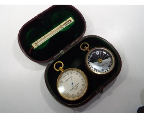 Negretti &amp; Zambra - a Victorian travelling Compass, Barometer and Thermometer, the compass with engraved mother of pearl 