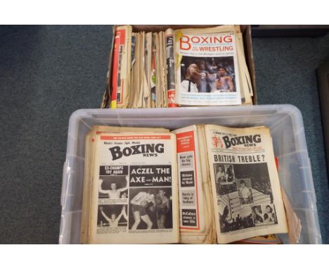 Two boxes containing a large collection of Boxing magazines to include Boxing News, Boxing Illustrated and Boxing Internation