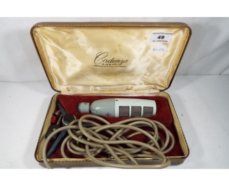 A vintage Cadenza ribbon microphone with stand and lead, set in presentation case