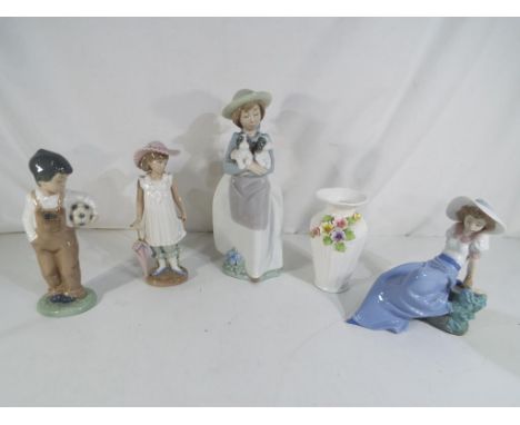 Nao - four Nao figurines and a John Jenkins vase (5)