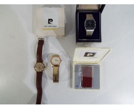 A lot to include a Timex gentleman's wristwatch marked Modaine, Citizen wristwatch in case and a Pierre Cardin lighter in cas