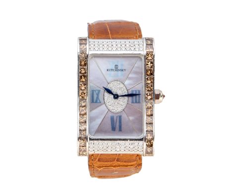 Kutchinsky. A gold diamond and coloured diamond quartz wristwatch New wave, Circa 2000 Quartz movement, rectangular mother of
