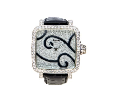 Kutchinsky. A diamond and amethyst set quartz wristwatch Convex, Limited edition no. 029 Quartz movement, pavé diamond square