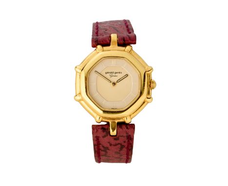 Gérald Genta. An 18ct gold quartz wristwatch Ref: G 2460.7, Numbered 26890, Circa 1990 Quartz movement, two tone stepped silv