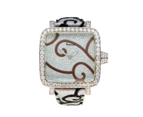 Kutchinsky. A diamond set quartz wristwatch Convex, Limited edition no. 004 Quartz movement, pavé diamond square dial with li