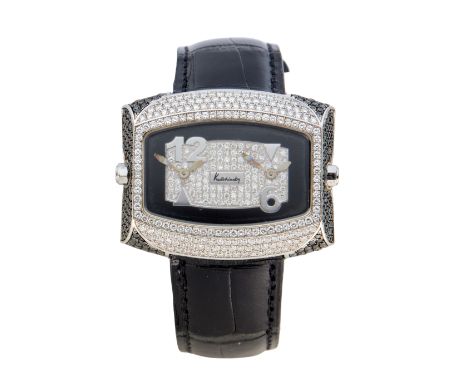 Kutchinsky. A gold, diamond and black diamond dual dial quartz wristwatch Quartz movement, black dial with pavé set diamond c