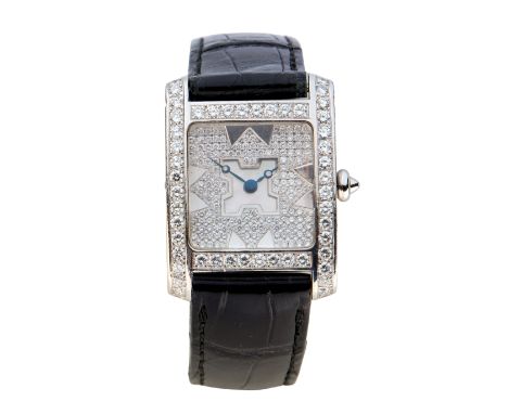 Swiss. A gold diamond set quartz wristwatch Cuarda, Circa 2000 Quartz movement, square pavé diamond set dial with mother of p