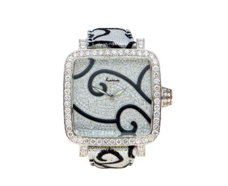 Kutchinsky. A diamond set quartz wristwatch Convex, Limited edition no. 018 Quartz movement, pavé diamond square dial with bl