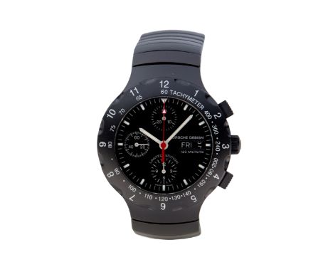 Eterna. A titanium and PVD automatic calendar chronograph bracelet watch with original swing tag  Porsche Design, Reference 6