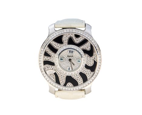 Kutchinsky. A silver diamond set quartz wristwatch Mystery, Circa 1990 Quartz movement, pavé diamond dial with mother of pear