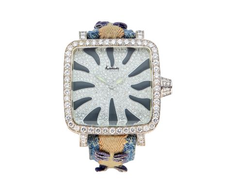 Kutchinsky. A diamond set quartz wristwatch Convex, Limited edition no. 013 Quartz movement, pavé diamond square dial with bl