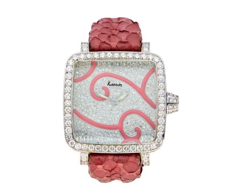 Kutchinsky. A diamond set quartz wristwatch Convex, Limited edition no. 008 Quartz movement, pavé diamond square dial with pi