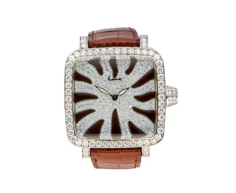 Kutchinsky. A diamond set quartz wristwatch Convex, Limited edition no. 014 Quartz movement, pavé diamond square dial with li