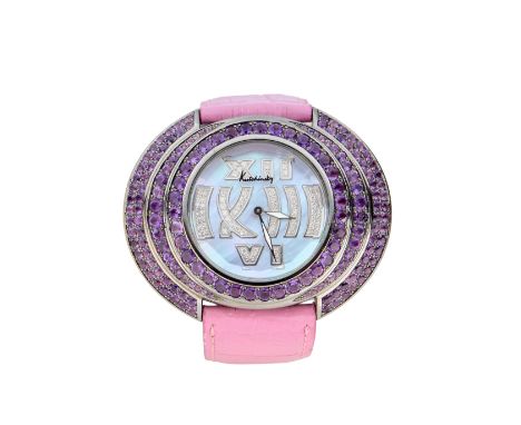 Kutchinsky. A diamond and amethyst set quartz wristwatch Excentric, Limited edition no. 027, Circa 2000 Quartz movement, roun