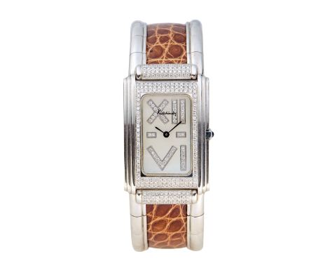 Kutchinsky. A diamond set bangle watch  Venezia, Circa 1990 Quartz movement, rectangular shaped mother of pearl dial with pav