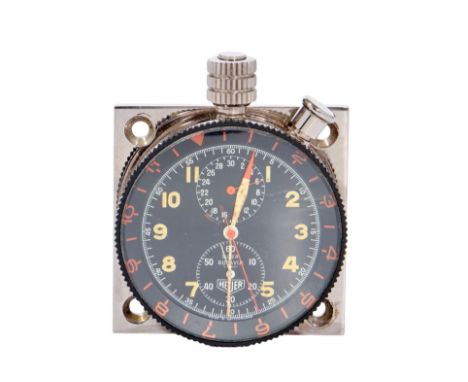 Heuer. A stainless steel and aluminium manual wind dashboard mounted chronograph watch with original box, owned by the late J