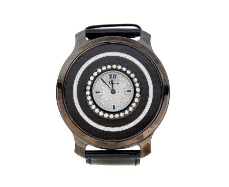 Kutchinsky. A silver diamond set quartz wristwatch Mystery, Circa 1990 Quartz movement, pavé diamond dial with mother of pear