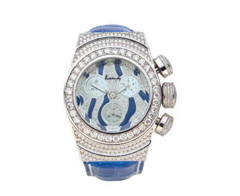 Kutchinsky. An 18ct gold diamond set quartz chronograph wristwatch Regata, Limited Edition No 002 Quartz movement, blue ename
