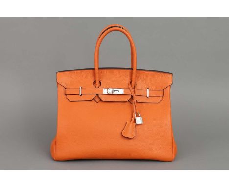 HERMÈS Birkin 35 Handtasche Togo Leder, Classic Orange, Palladium Hardware, Lederclochette und Schloss vorhanden, Anfang 2014