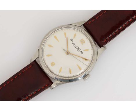 IWC (International Watch Company, Schaffhausen) Armbanduhr der 1950er Jahre rundes Stahlgehäuse (D36mm), helles Zifferblatt, 