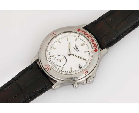 CHOPARD Armbanduhr Mille Miglia rundes Stahlgehäuse (D 35mm), weißes Zifferblatt mit goldenen Stabindices, Datumsanzeige auf 