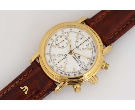 MAURICE LACROIX (Swiss) Automatik Chronograph Herrenarmbanduhr Werk Kaliber Valjoux 7750, rundes, vergoldetes Gehäuse (D 38mm