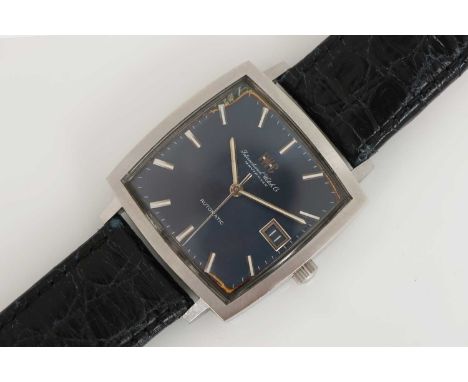 IWC Schaffhausen Armbanduhr, 1970er Jahre, Automatic Square viereckiges Gehäuse (ca. 33x33mm), Edelstahl, dunkelblaues Ziffer