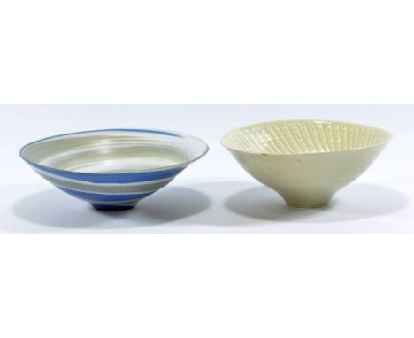 MARIANNE DE TREY (1913-2016) for Shinner's Bridge Pottery; a porcelain bowl with blue and grey swirling decoration, impressed