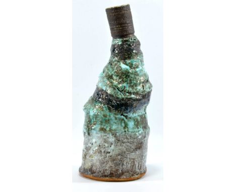 ROBIN WELCH (born 1936); a stoneware 'drunken' chimney pot, bands of turquoise, white and black glaze, impressed RW mark, hei