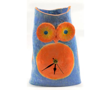 CAIT GOULD; a white earthenware clock modelled in the form of an owl, painted signature and date of 2017, height 22.5cm (batt