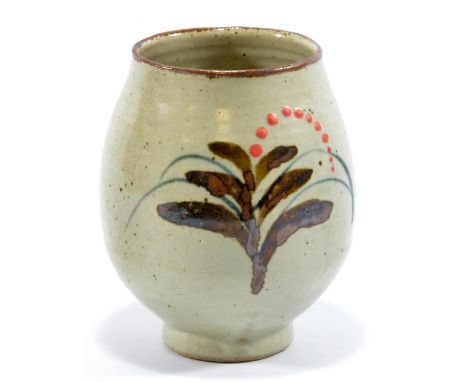 DAVID LEACH (1911-2005) for Lowerdown Pottery; a stoneware vase, foxglove decoration on pale grey ground, impressed DL and po