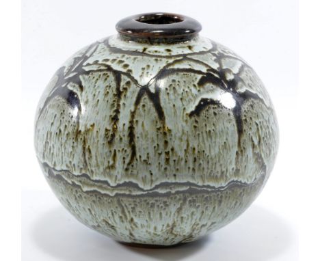 DAVID LEACH (1911-2005) for Lowerdown Pottery; a stoneware globular vase covered in dolomite glaze with foxglove decoration, 