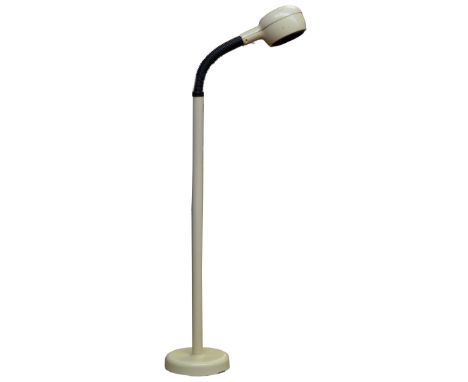 FAGERHULTS; an original 1960s Swedish cream plastic and black floor standing lamp with adjustable ribbed neck and circular ba