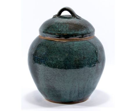 TREVOR CORSER (1938-2015) for Leach Pottery; a stoneware jar and cover, rich mottled turquoise glaze, impressed TC and SI mar