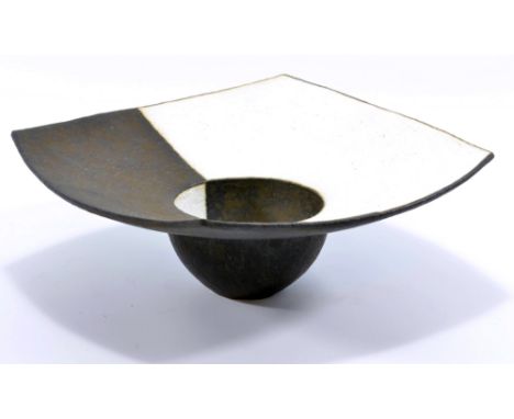 JOHN WARD (born 1938); a stoneware black and while square dish, impressed JW mark, 23 x 23cm. (D)   CONDITION REPORT:  Appear