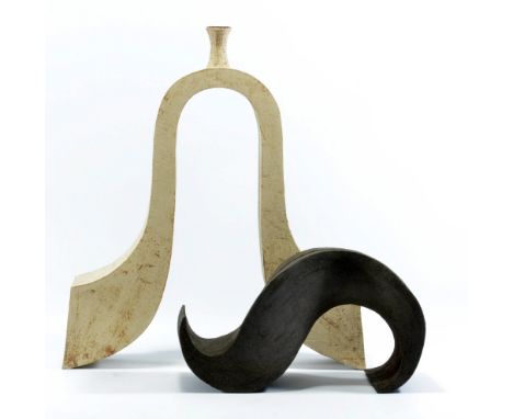 GILLIAN MONTEGRANDE (born 1960); 'Bottle' and 'Step', two stoneware sculptural forms, incised initials and dates of 2015 and 